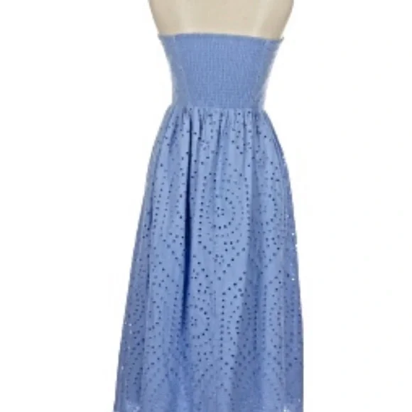 H&M Strapless Babydoll Midi Eyelet Dress in Soft Blue NWT S - Picture 3 of 9